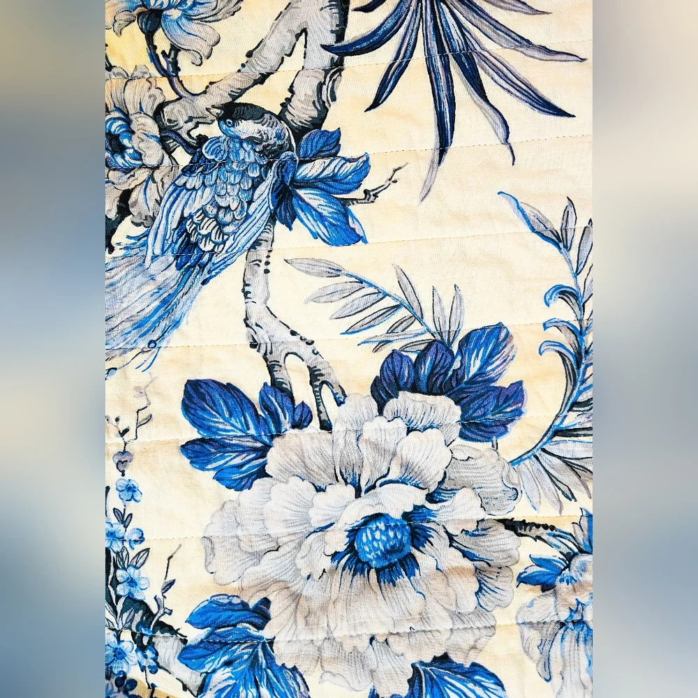 Rachel Zoe Full/Queen Blue & White Toile Bird Floral Quilt Set‎ 3pc